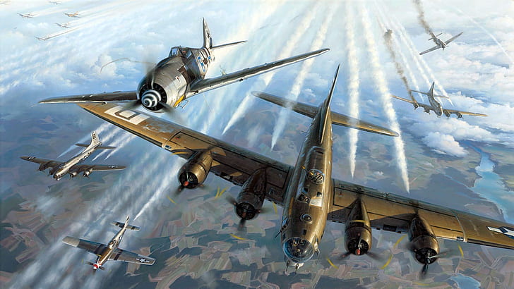 Boeing, B-17, Fw 190, Focke-Wulf, Flying Fortress, single-engine piston fighter monoplane, HD wallpaper