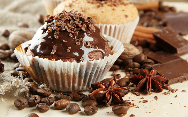 Chocolate Cupcakes, dessert, food, sweet, anise, spices, grains, HD wallpaper