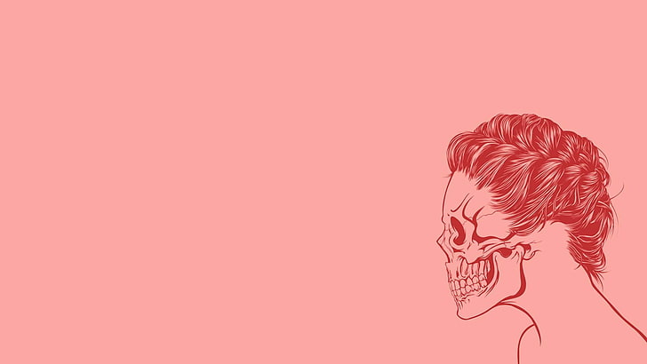 white and red floral textile, skull, minimalism, copy space, creativity, HD wallpaper