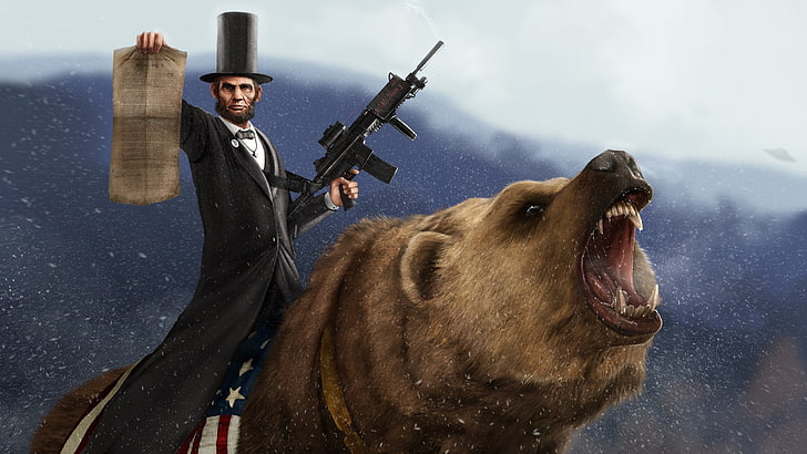Abraham Lincoln, bears, humor, Presidents, Rare, weapon, mammal, HD wallpaper