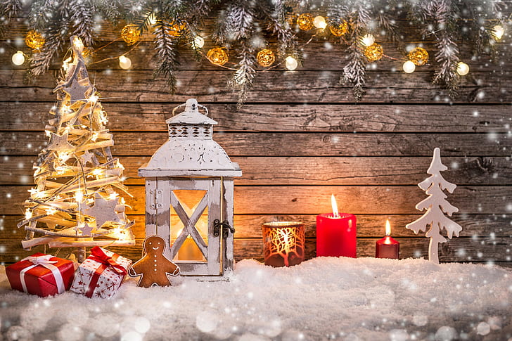 snow, lamp, toys, 5K, Christmas, fir-tree, New Year, decorations, HD wallpaper