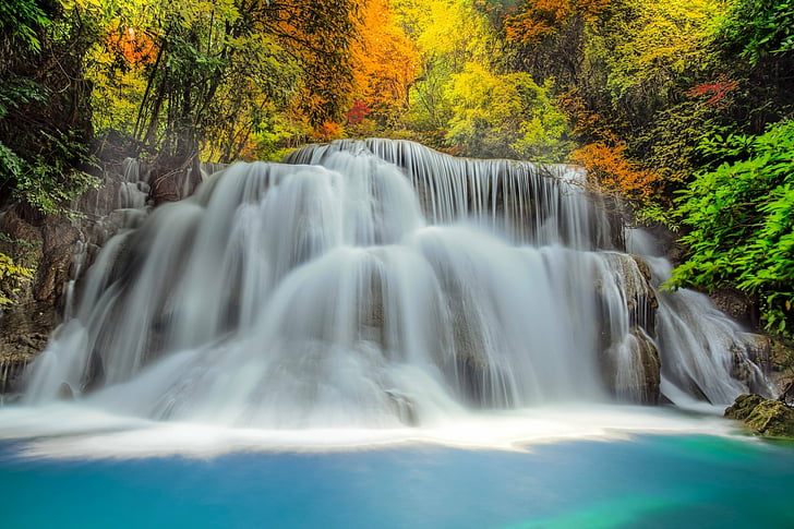 Waterfalls, Erawan National Park, Erawan Waterfall, scenics - nature, HD wallpaper