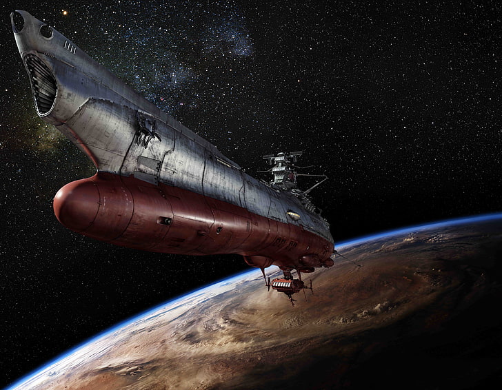 brown and gray space ship, spaceship, Space Battleship Yamato, HD wallpaper