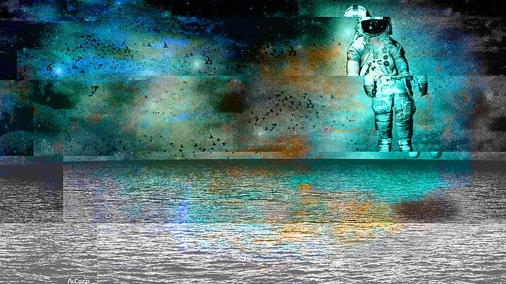 astronaut painting digital wallpaper, glitch art, digital art, HD wallpaper