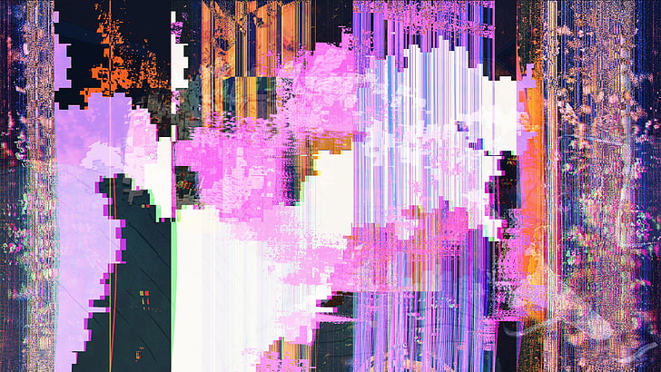 glitch art, LSD, abstract, multi colored, purple, pink color