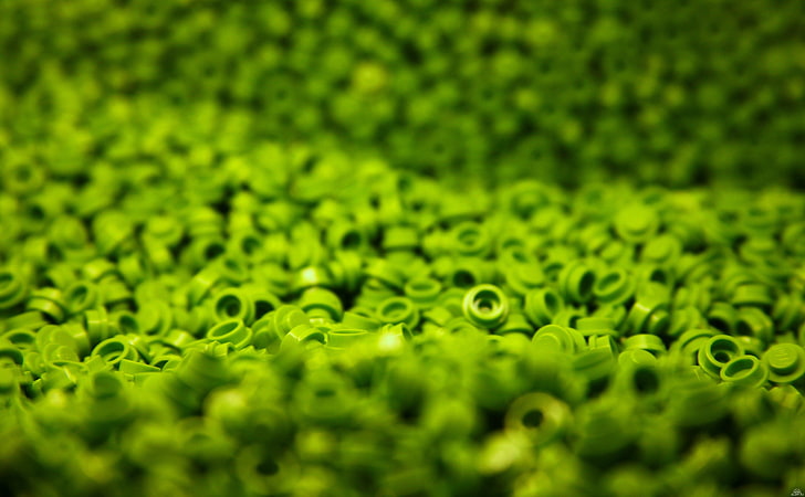 green plastic component lot, close-up photo of green tools, LEGO