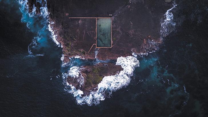 aerial photo of sea, nature, landscape, waves, aerial view, drone
