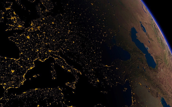 earth illustration, lights, night, city lights, space, Europe, HD wallpaper