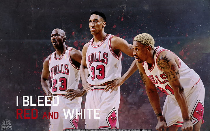 three Chicago Bulls basketball players digital wallpaper, Michael Jordan