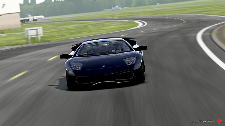 blue Lamborghini Murcielago coupe, race tracks, Forza Motorsport 4
