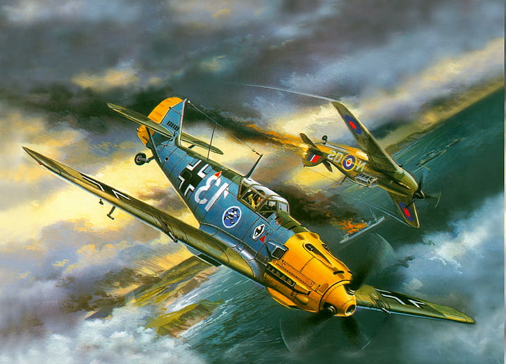 messerschmitt messerschmitt bf 109 world war ii germany military aircraft luftwaffe hawker hurricane, HD wallpaper
