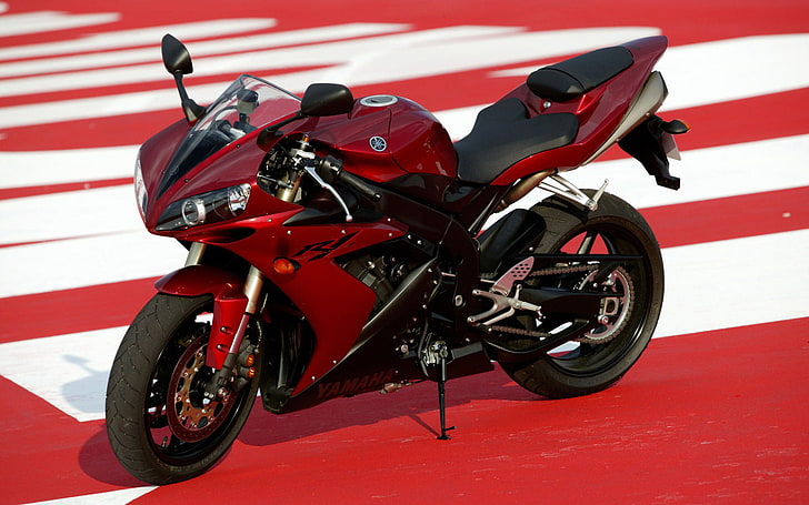Yamaha YZF-R1, red Yamaha sport bike, Motorcycles, transportation