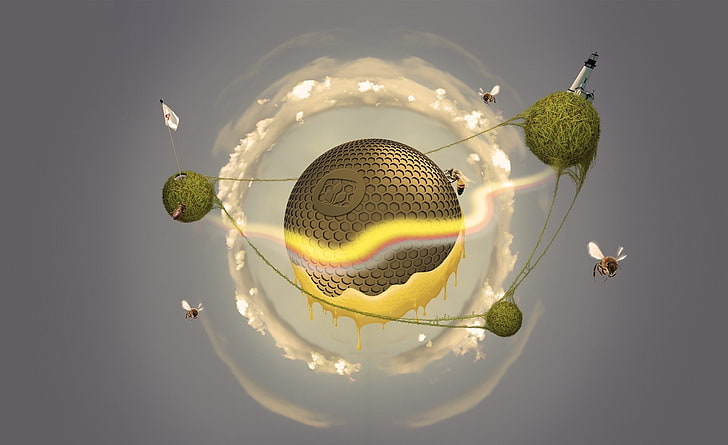 Bee Planet, little big planet illustration, Artistic, 3D, freshness, HD wallpaper