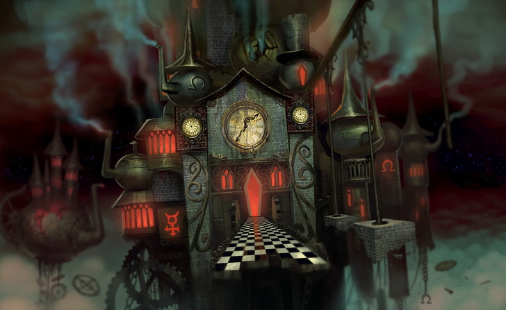 clock castle illustration, Alice in Wonderland, Alice Madness Returns