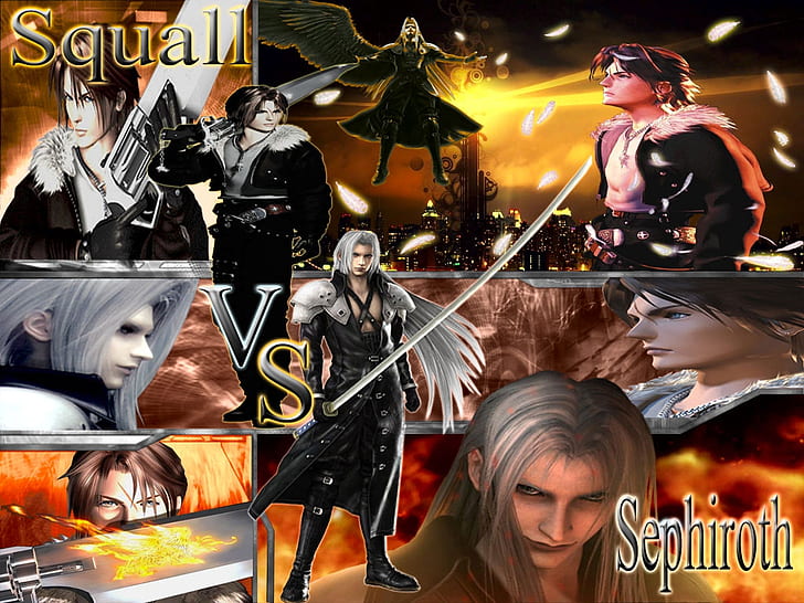 ffvii ffviii Sephiroth vs Squall Anime Final Fantasy HD Art, fighting, HD wallpaper