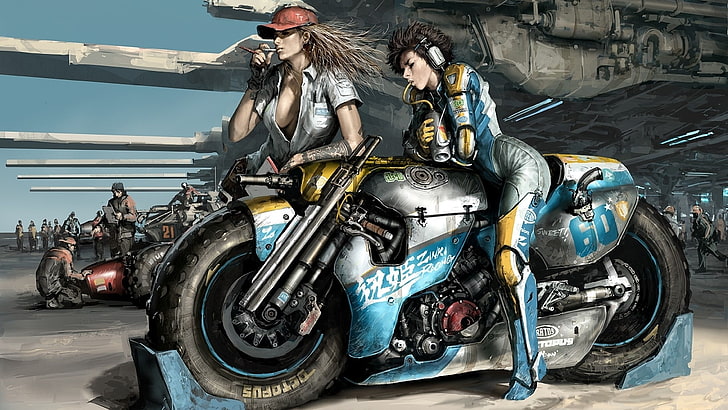 wipeout artwork motorbikes girls with bikes Art artwork HD Art, HD wallpaper