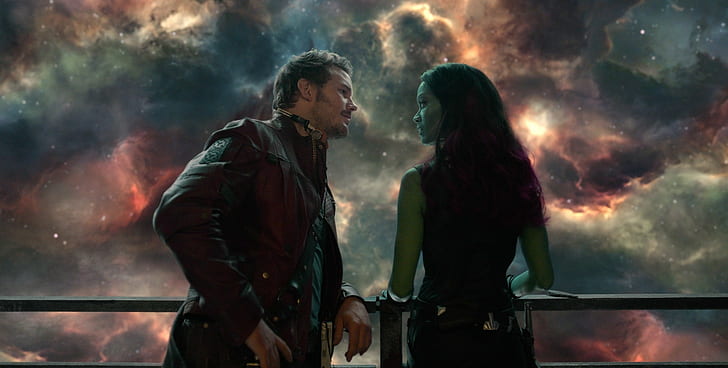starlord guardians of the galaxy gamora star lord, two people, HD wallpaper