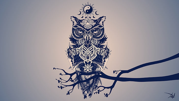digital art, owl, tribal, minimalism, religion, HD wallpaper