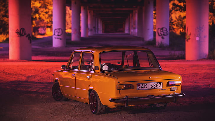 yellow car, lada, lada 1200, classic car, vintage car, sedan, HD wallpaper