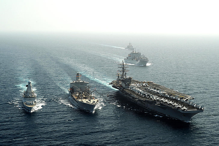 sea, convoy, USS Dwight Eisenhower, aircraft carrier, U.S. Navy, HD wallpaper