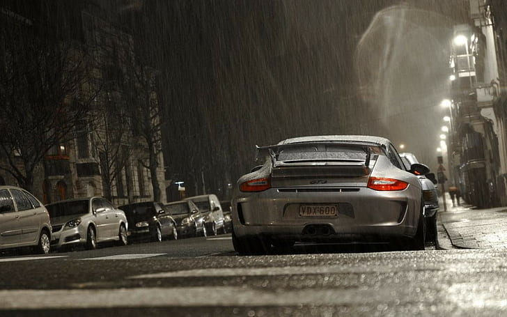 car, Porsche, Porsche 911 GT3, vehicle, rain