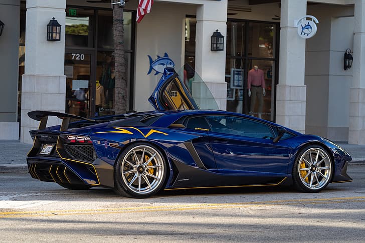blue, supercar, sports car, Lamborghini Aventador SV, Lamborghini Aventador Superveloce