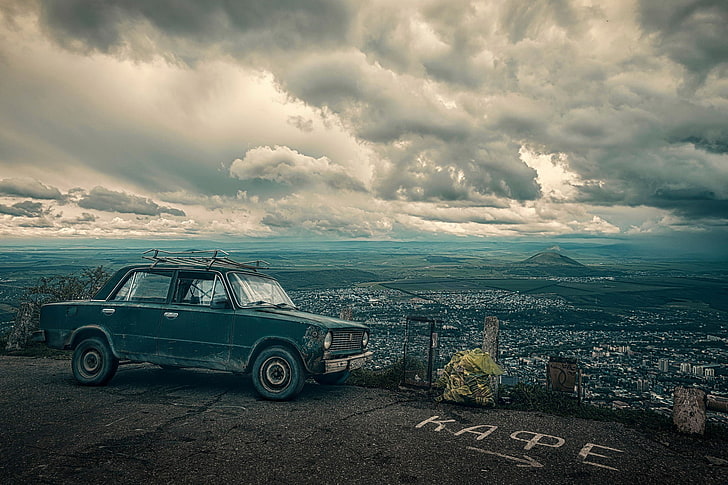 car, vehicle, VAZ 2101, LADA, HDR, clouds, cloud - sky, city