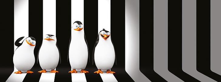 Penguins of Madagascar Movie, four penguins illustration, Cartoons, HD wallpaper