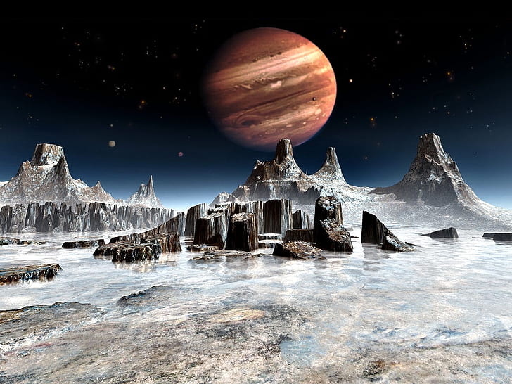 moons planet jupiter from europa Space Moons HD Art, stars, rock formations, HD wallpaper