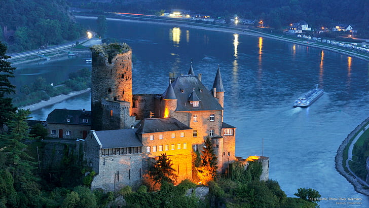 Katz Castle, Rhine River, Germany, Architecture, HD wallpaper