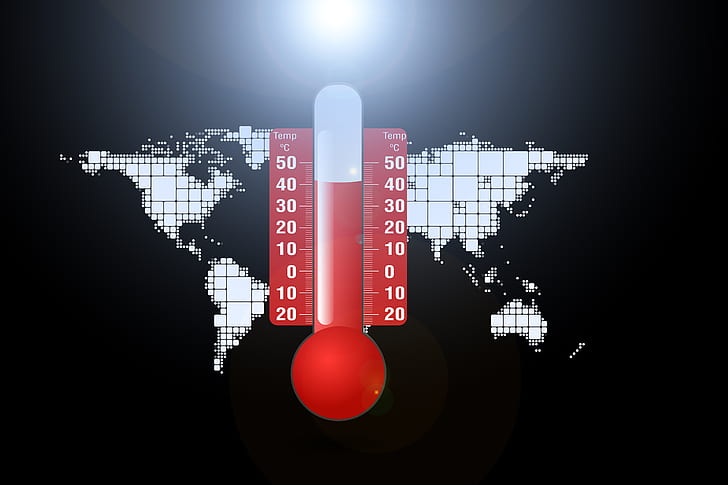 the problem, planet, thermometer, temperature, climate change