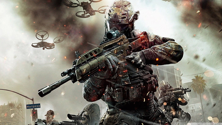 Battle war game poster, machine gun, airplane, Call of Duty: Black Ops  II, HD wallpaper
