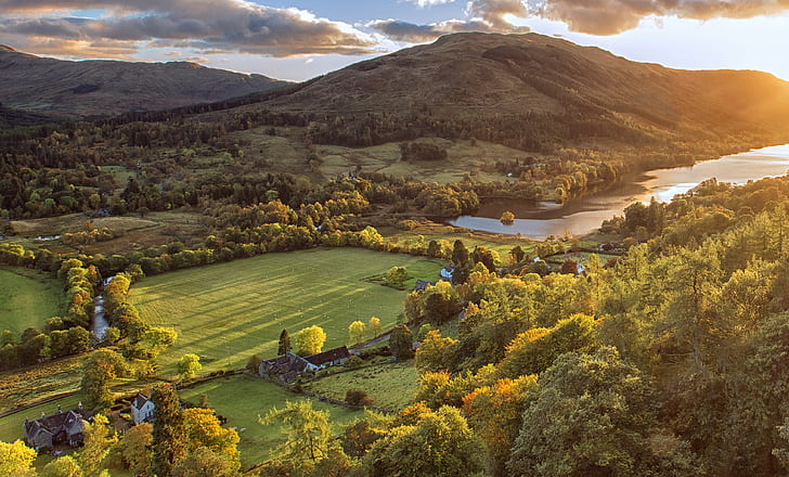 aerial photo of green mountains, scotland, scotland, Creag, Balquhidder, HD wallpaper