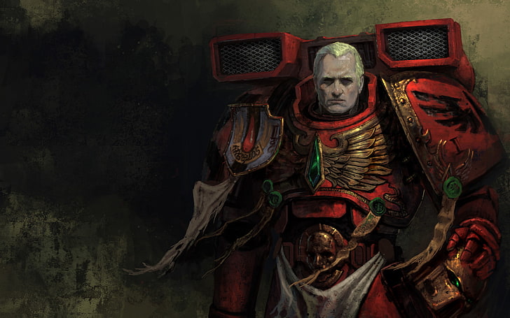 man in red and beige robotic armor wallpaper, helmet, Warhammer 40k