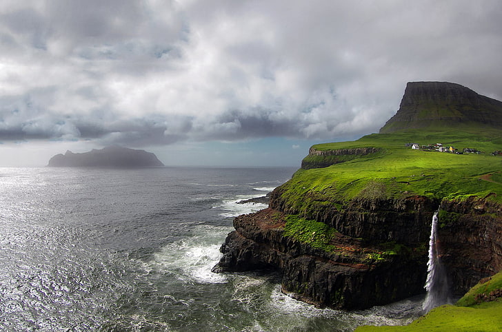 Man Made, Gásadalur, Arctic, Cloud, Coast, Denmark, Faroe Islands, HD wallpaper