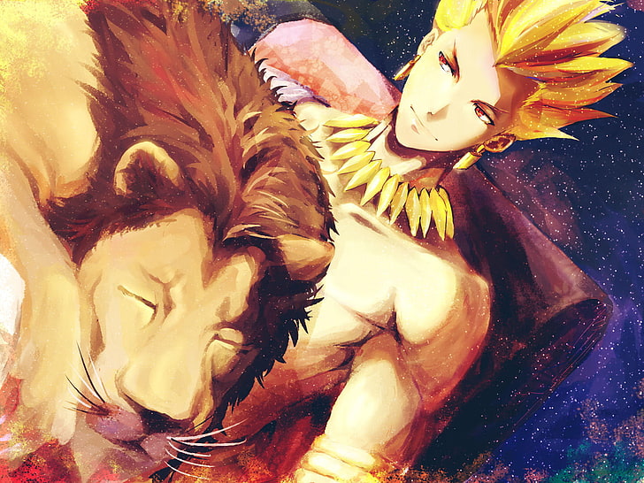 Fate Series, Fate/Stay Night, Gilgamesh, lion, flowering plant