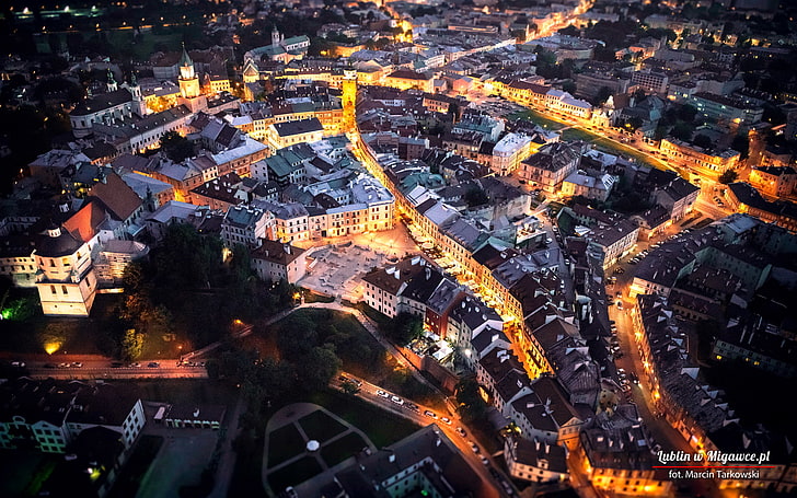 Lublin, Poland, Polish, cityscape, Europe, lights, city lights