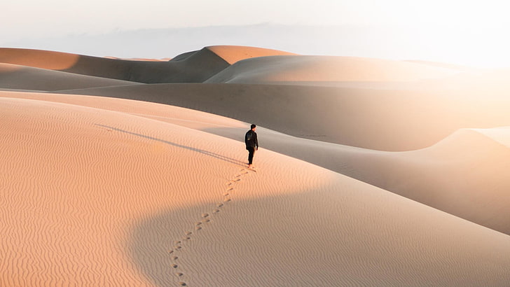 desert, footprint, singing sand, footmark, sahara, dune, landscape, HD wallpaper