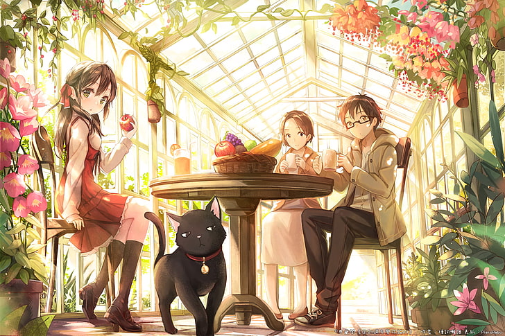 HD wallpaper: flowers, eating, anime girl, anime boy, neko, drinks,  representation | Wallpaper Flare