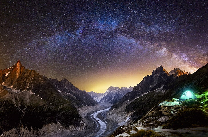 nature, night, sky, stars, landscape, mountains, scenics - nature, HD wallpaper