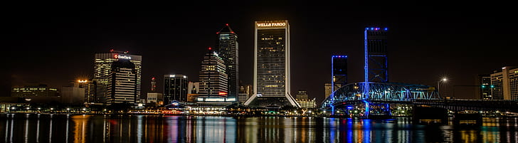 City, Night, Florida, USA, Building, Multiple Display, HD wallpaper
