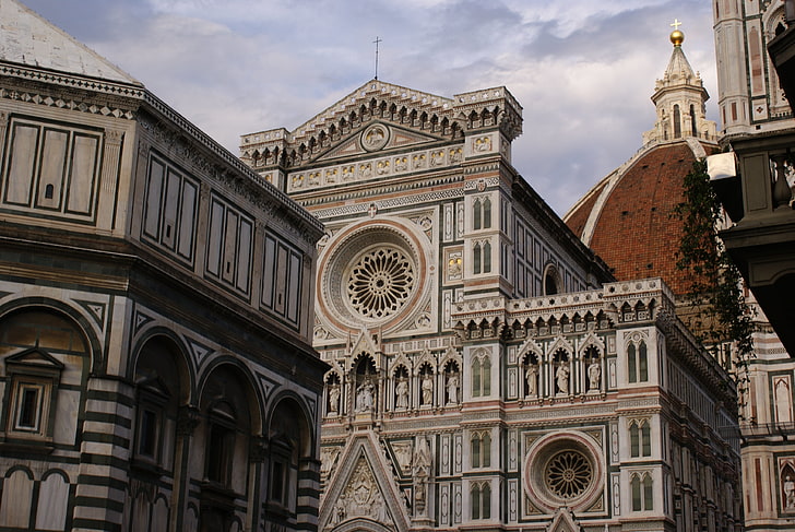 white concrete cathedral, florence, city, duomo, architecture, HD wallpaper
