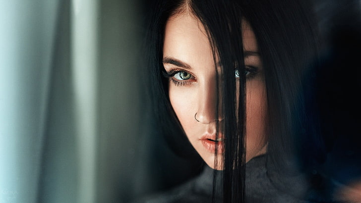 Georgy Chernyadyev, women, model, long hair, black hair, Alla Berger, HD wallpaper
