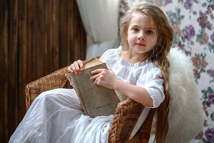 Photography, Child, Blonde, Book, Chair, Green Eyes, Little Girl, HD wallpaper