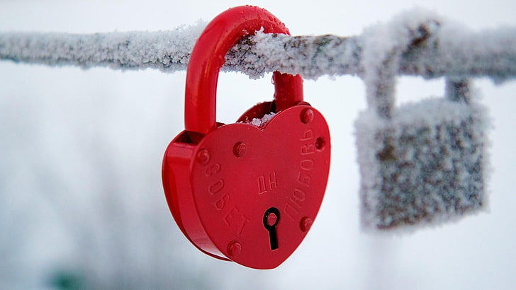padlock, heart, red, romantic, heart shape, positive emotion, HD wallpaper