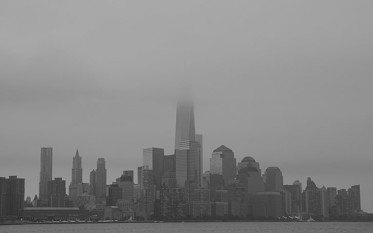 mist, monochrome, One World Trade Center, skyscraper, city, HD wallpaper