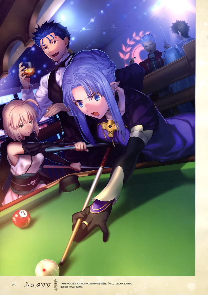 blue-haired woman playing billiard anime character wallpaper
