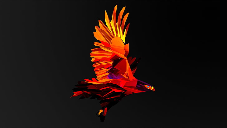 orange eagle clip art, Facets, animals, digital art, low poly