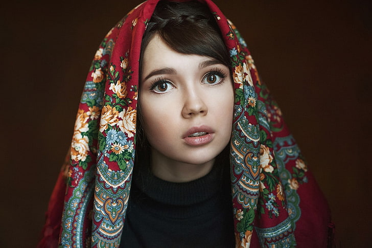 Ekaterina Ermakova, women, face, portrait, simple background