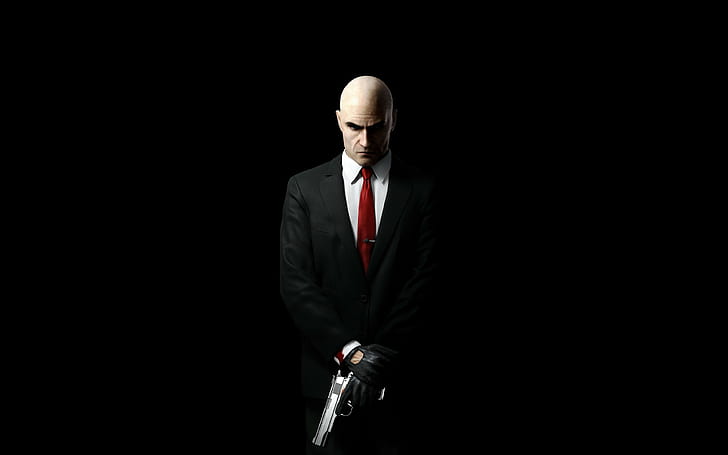 agent 47 hitman hitman absolution video games gun simple background suits, HD wallpaper